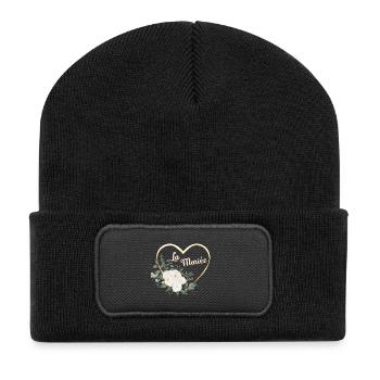 Die Braut Blumenherz Gold - Recycelte Patch Beanie - Schwarz - Vorne