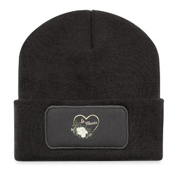 Die Braut Blumenherz Gold - Recycelte Patch Beanie - Dunkelgrau - Vorne