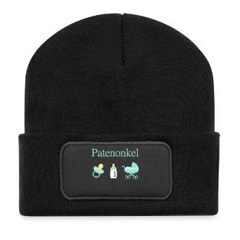 Patenonkel Geburt Junge Taufe - Recycelte Patch Beanie - Schwarz - Vorne