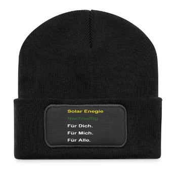 Solar Enegie für alle. Autarker Solarstrom Speiche - Recycelte Patch Beanie - Schwarz - Vorne