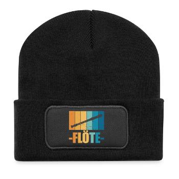 Flöte Vintage Musiker Instrument Geschenk - Recycelte Patch Beanie - Schwarz - Vorne