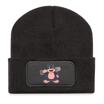 Maulwurf Bergarbeiter Schaufel Bergbau - Recycelte Patch Beanie - Dunkelgrau - Vorne