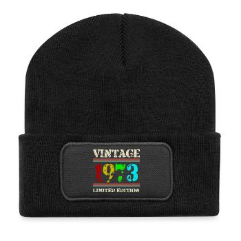 1973 Geburtstag Retro Vintage geboren im Jahr 1973 - Recycelte Patch Beanie - Schwarz - Vorne