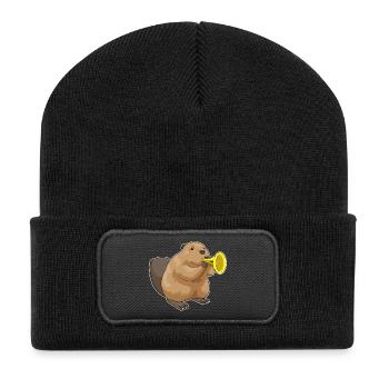 Biber Musiker Trompete Musik - Recycelte Patch Beanie - Schwarz - Vorne