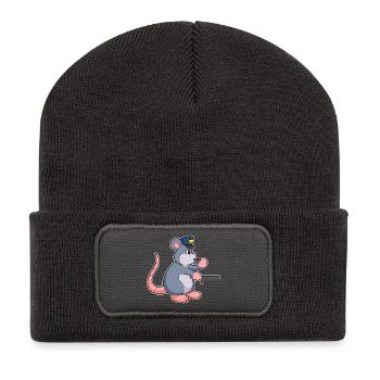 Rat Policeman Baton Police - Recycled Patch Beanie - dark grey - Front