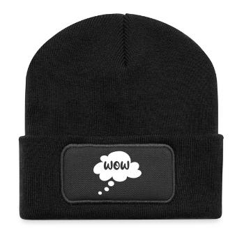 WOW Begeisterung Denkblase Sprechblase Wolke Comic - Recycelte Patch Beanie - Schwarz - Vorne