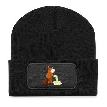 Pferd Toilette - Recycelte Patch Beanie - Schwarz - Vorne