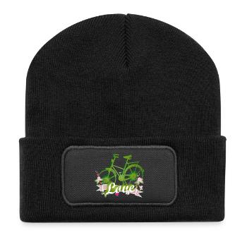 grünes Fahrrad mit ganz viel Liebe gestaltet - Recycelte Patch Beanie - Schwarz - Vorne