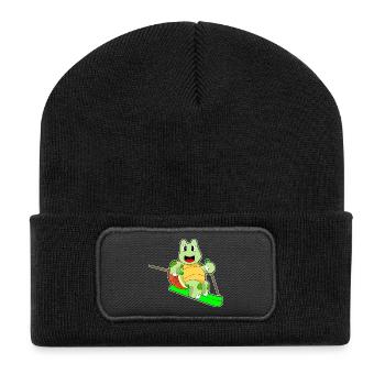 Schildkröte Skifahrer Ski - Recycelte Patch Beanie - Schwarz - Vorne
