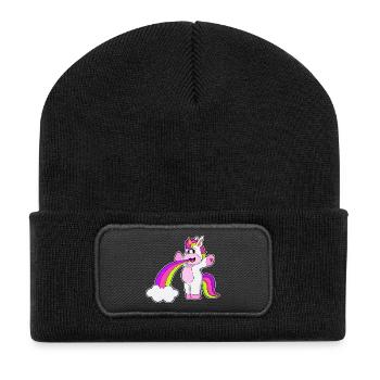 Einhorn Wolken Regenbogen - Recycelte Patch Beanie - Schwarz - Vorne