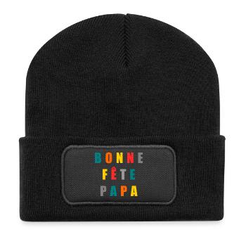 FÊTE DES PÈRES. BONNE FÊTE PAPA. PAPA. BONNE FÊTE - Beanie recyclé à patch - noir - Devant