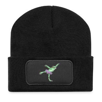 Frog Ballerina Ballet Dance - Recycled Patch Beanie - black - Front