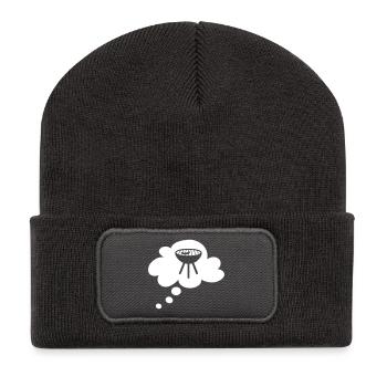 Grill Wolke Denkblase Grillen Grillparty Fan Fun - Recycelte Patch Beanie - Dunkelgrau - Vorne