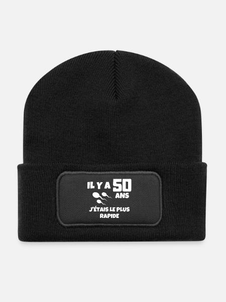 anniversaire, anniversaire 50 ans, 50 ans - Beanie recyclé à patch - noir