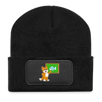 Cat Teacher Pointing Stick School - Recycled Patch Beanie - black - Front