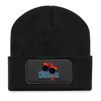 Crushing It Hotrod Grafik - Recycelte Patch Beanie - Schwarz - Vorne