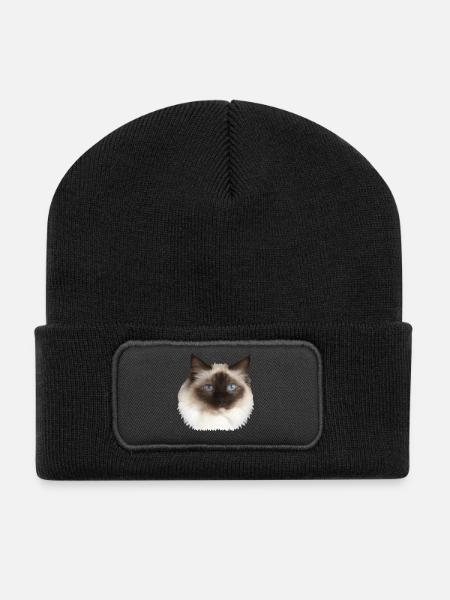 Flauschiges Kätzchen - Recycelte Patch Beanie - Schwarz