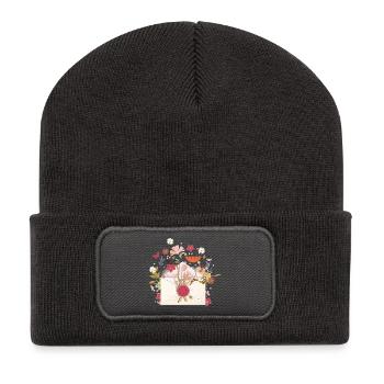 floraler Briefumschlag mit Blüten und Siegel - Recycelte Patch Beanie - Dunkelgrau - Vorne