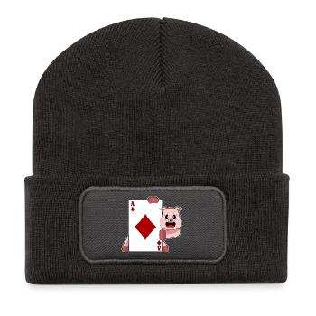 Jeu de cartes de poker Pig Poker - Beanie recyclé à patch - charbon - Devant