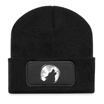 Wolf Wölfe jaulen Mond Abend Dunkel Tiere Natur - Recycelte Patch Beanie - Schwarz - Vorne