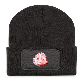 leuchtendes rosafarbenes Rosenquarz Kristall Motiv - Recycelte Patch Beanie - Dunkelgrau - Vorne