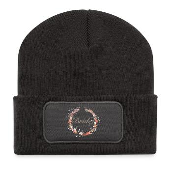 Braut Kränzchen in zarten Farbtönen mit Schriftzug - Recycelte Patch Beanie - Dunkelgrau - Vorne