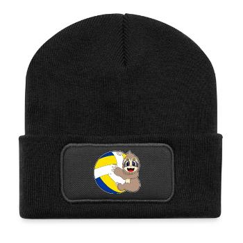 Sloth Volleyball Player Volleyball - Recycled Patch Beanie - black - Front