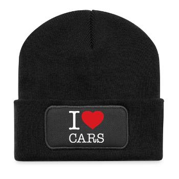 I LOVE CARS Auto - Recycelte Patch Beanie - Schwarz - Vorne