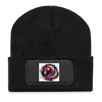 Pferd - Recycelte Patch Beanie - Schwarz - Vorne