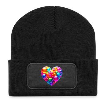 Buntes Herz - Recycelte Patch Beanie - Schwarz - Vorne