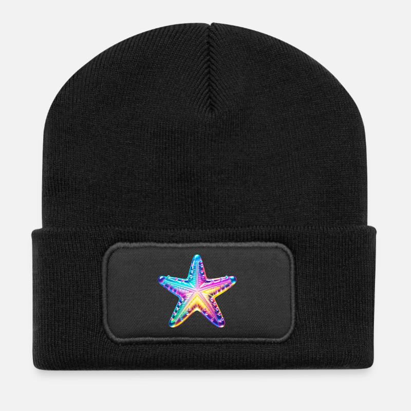 Seestern - Recycelte Patch Beanie - Schwarz