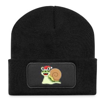 Schnecke Weihnachten Weihnachtsmütze - Recycelte Patch Beanie - Schwarz - Vorne