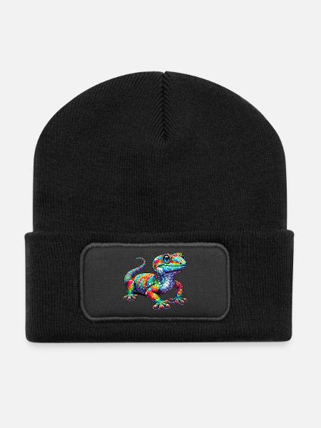 Gecko - Recycelte Patch Beanie - Schwarz