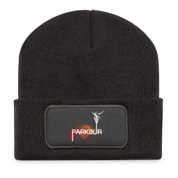 Parkour Ninja - color-white - Recycelte Patch Beanie - Dunkelgrau - Vorne