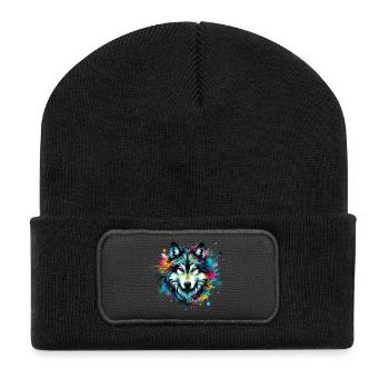 Wolf - Recycelte Patch Beanie - Schwarz - Vorne