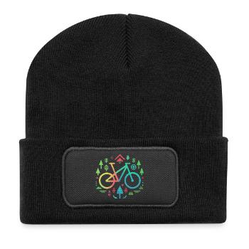 Minimalistischer Fahrrad- und Naturumriss - Recycelte Patch Beanie - Schwarz - Vorne
