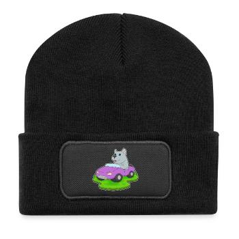 Hund Auto - Recycelte Patch Beanie - Schwarz - Vorne