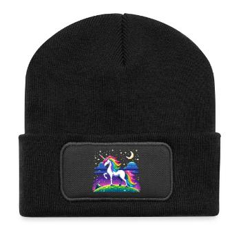 Zauberwelt des Einhorns - Recycelte Patch Beanie - Schwarz - Vorne