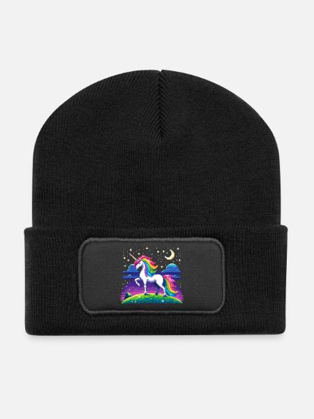 Zauberwelt des Einhorns - Recycelte Patch Beanie - Schwarz