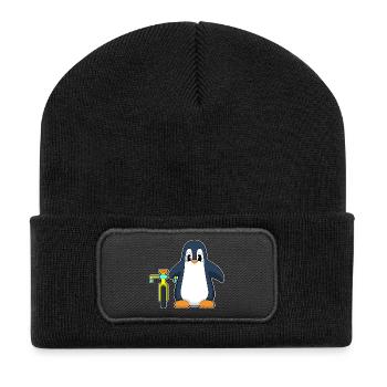 Pinguin Fahrrad - Recycelte Patch Beanie - Schwarz - Vorne