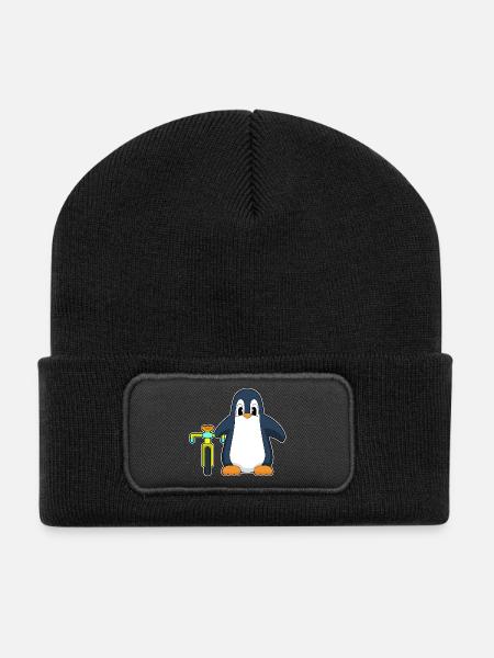 Pinguin Fahrrad - Recycelte Patch Beanie - Schwarz