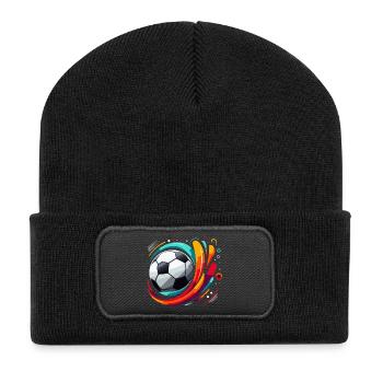 Farbenfroher Fußballwirbel - Recycelte Patch Beanie - Schwarz - Vorne