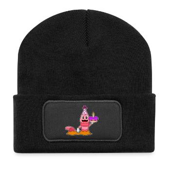 Wurm Geburtstag Kuchen - Recycelte Patch Beanie - Schwarz - Vorne