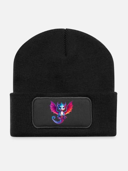 Drache - Recycelte Patch Beanie - Schwarz