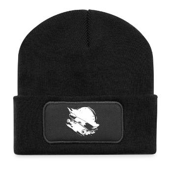 Skateboard Zeichnung - Recycelte Patch Beanie - Schwarz - Vorne