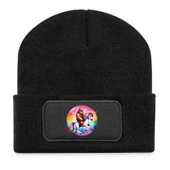 Orang-outan sur licorne arc-en-ciel - Beanie recyclé à patch - noir - Devant