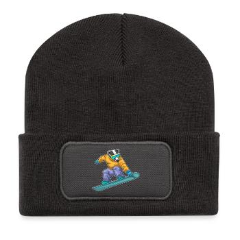 Dachs Snowboarder Snowboard - Recycelte Patch Beanie - Dunkelgrau - Vorne