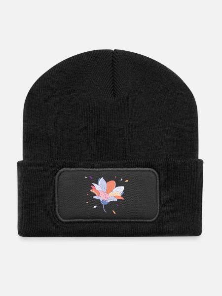 Sommerblume - Recycelte Patch Beanie - Schwarz