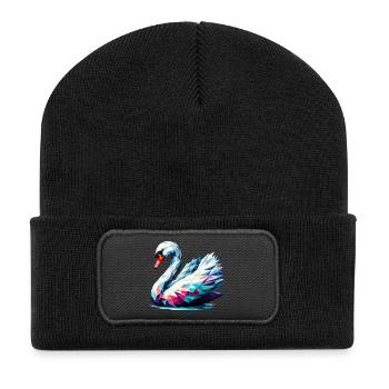 Polygonaler Schwan - Recycelte Patch Beanie - Schwarz - Vorne