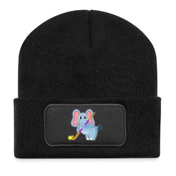 Éléphant de hockey sur gazon avec un bâton de hockey sur gazon - Beanie recyclé à patch - noir - Devant
